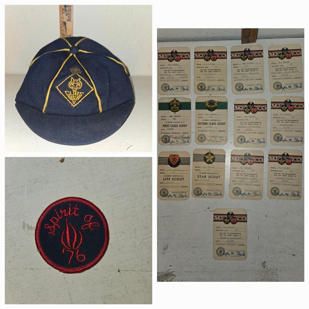 Vintage 1950s-70s Lot Cub Scouts Hat, Pin,  Cards, Patch
